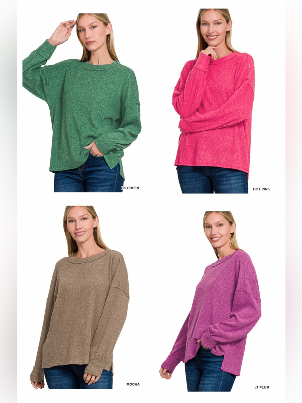 Zenana Ribbed Hacci Exposed Seam light weight long sleeves